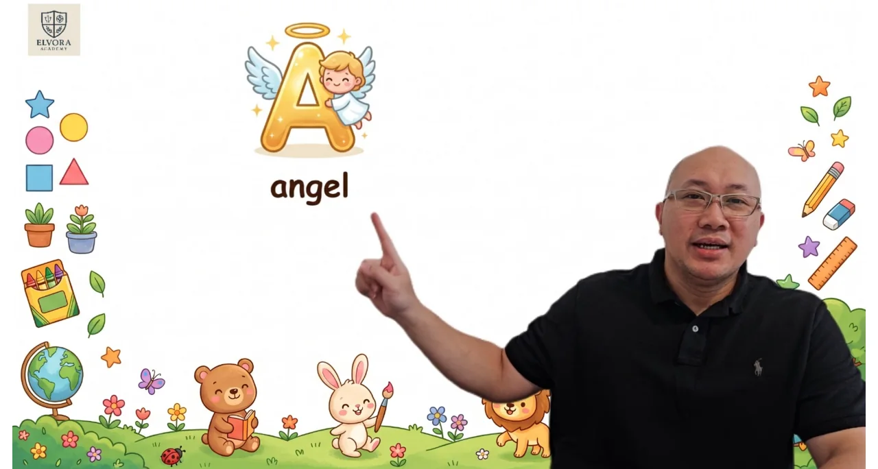 An English lesson: a real teacher introduces the letter A